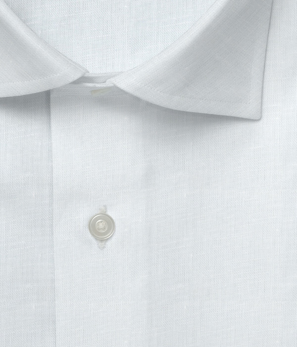 【THOMAS MASON Linen】イージーケア ホワイト リネン 無地 ドレスシャツ