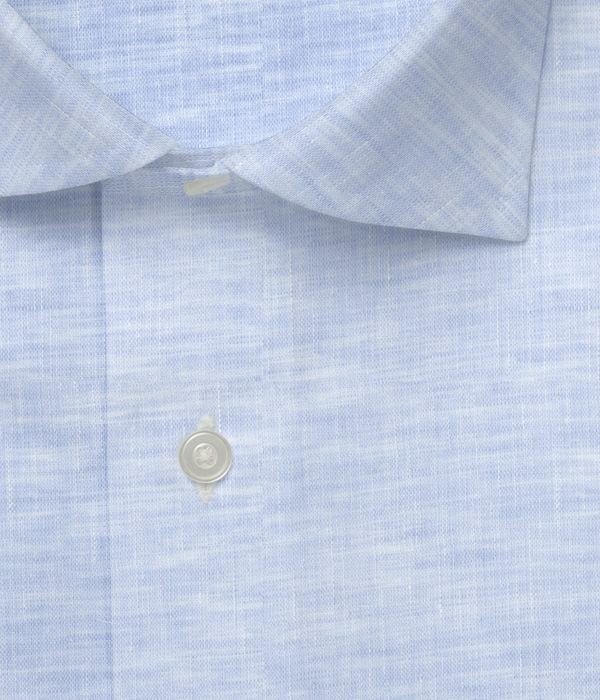 【THOMAS MASON Linen】イージーケア サックス リネン 無地 ドレスシャツ