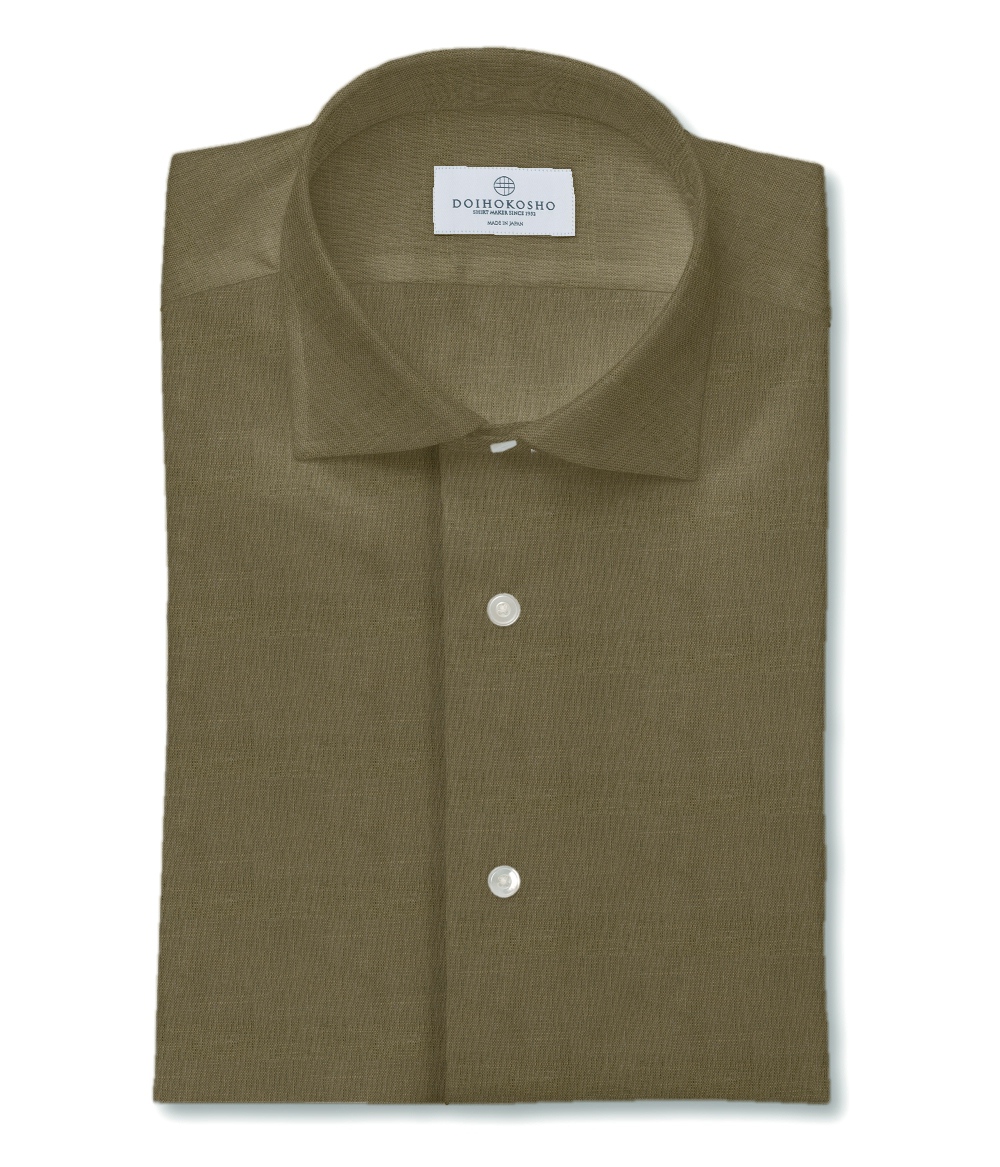 ハードマンズリネン カーキ リネン 無地 ドレスシャツ 土井縫工所オンラインショップ カスタムオーダーシャツ通販