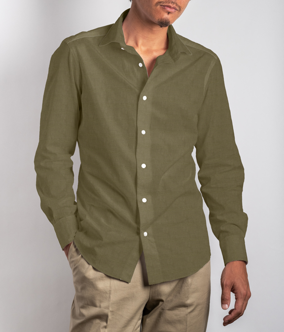 ハードマンズリネン カーキ リネン 無地 カジュアルシャツ 土井縫工所オンラインショップ カスタムオーダーシャツ通販