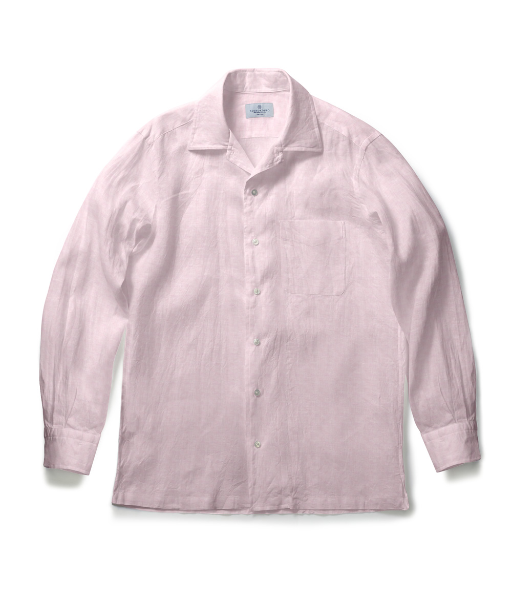 【ハードマンズリネン】ピンクリネン オープンカラーシャツ