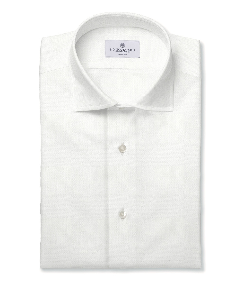 【Herdmans Linen】ホワイト リネン 無地 ドレスシャツ（Made to Measure）