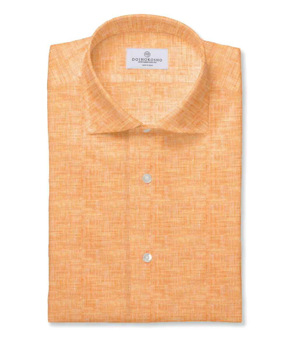 【Herdmans Linen】オレンジ リネン 無地 ドレスシャツ（Made to Measure）