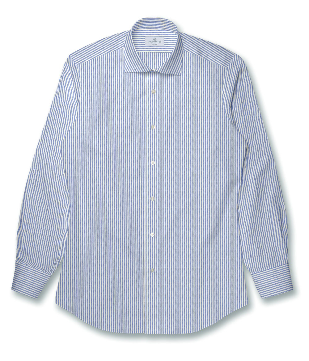 【Herdmans Linen】ブルー リネン ストライプ ドレスシャツ（Easy Order）