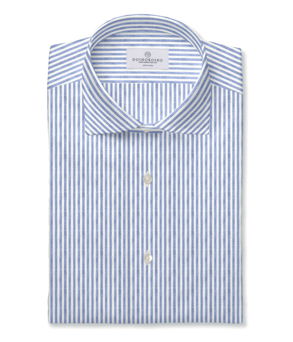 【Herdmans Linen】ブルー リネン ストライプ ドレスシャツ（Easy Order）