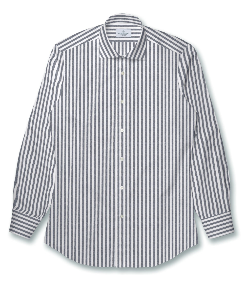 【Herdmans Linen】ネイビー リネン ストライプ ドレスシャツ（Made to Measure）