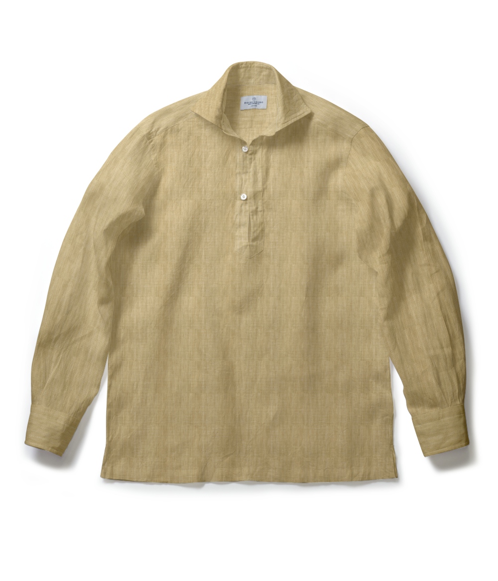 【Herdmans Linen】ベージュ リネン 無地 カプリシャツ