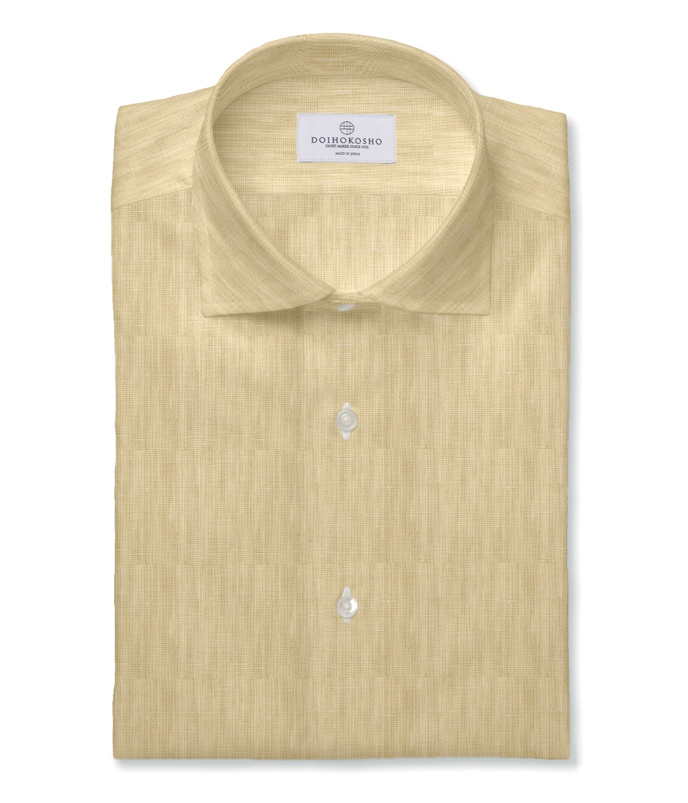 【Herdmans Linen】ベージュ リネン 無地 ドレスシャツ