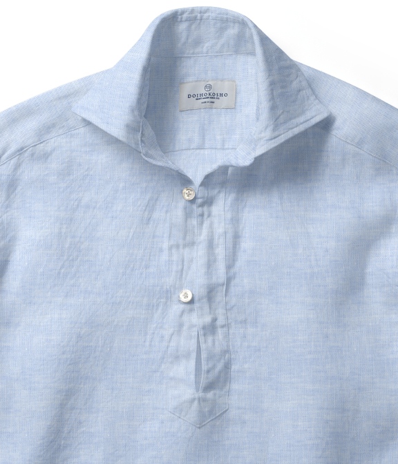 【Herdmans Linen】サックス リネン 無地 カプリシャツ