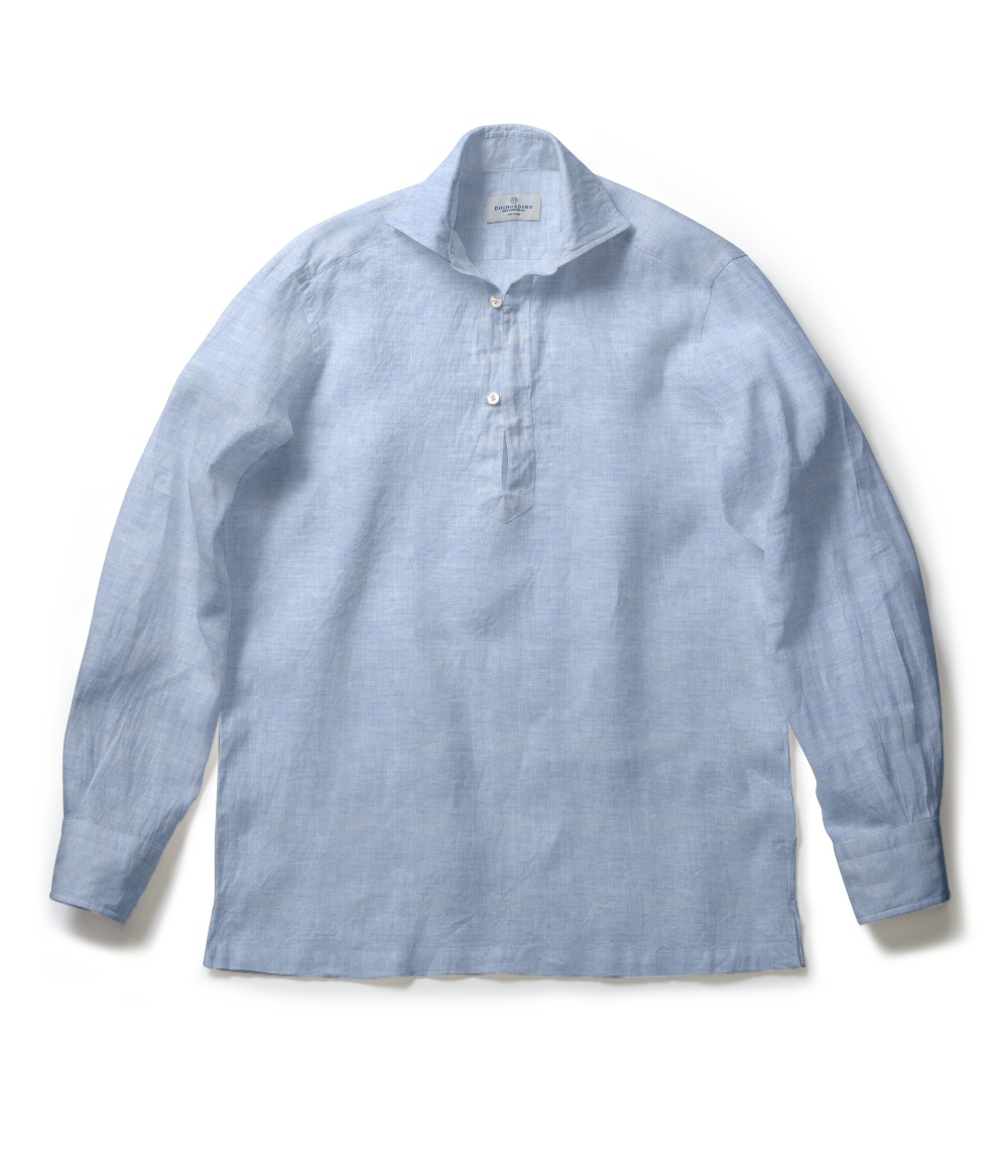 【Herdmans Linen】サックス リネン 無地 カプリシャツ