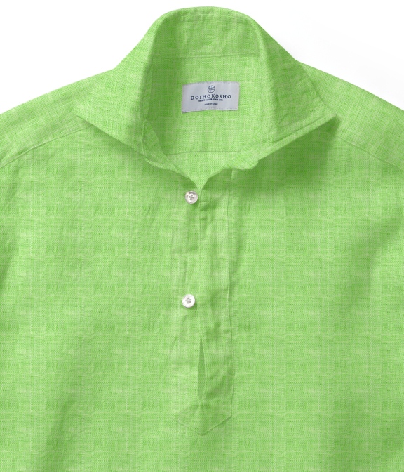 【Herdmans Linen】グリーン リネン 無地 カプリシャツ