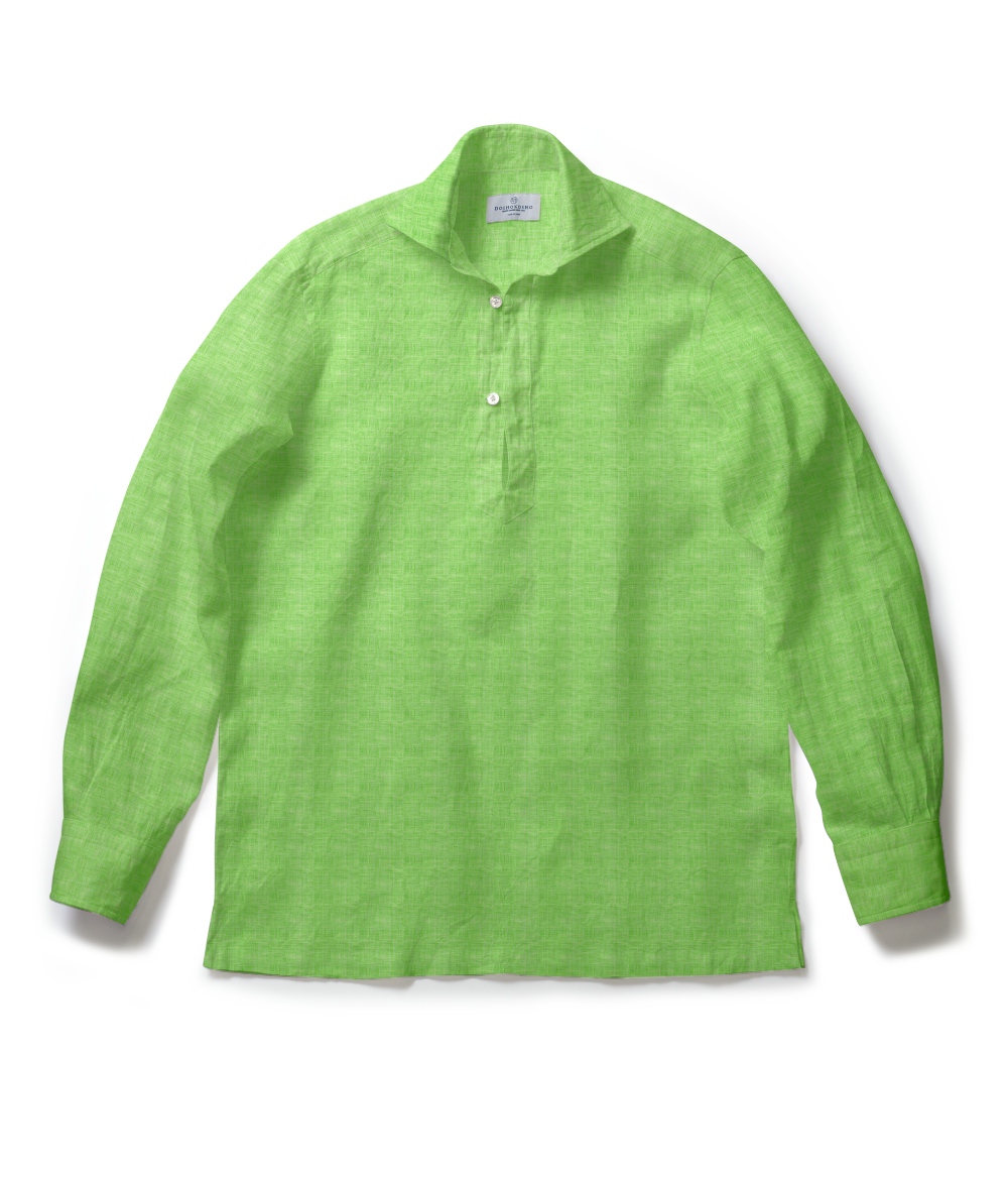 【Herdmans Linen】グリーン リネン 無地 カプリシャツ