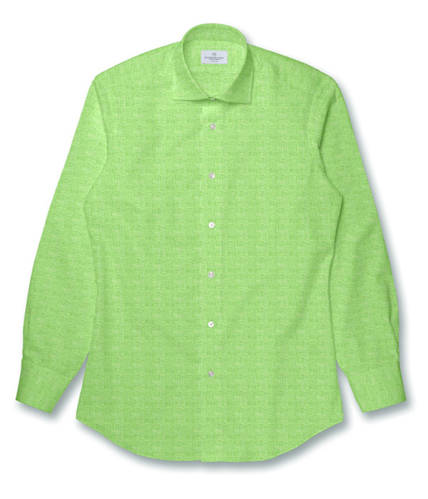 【Herdmans Linen】グリーン リネン 無地 ドレスシャツ