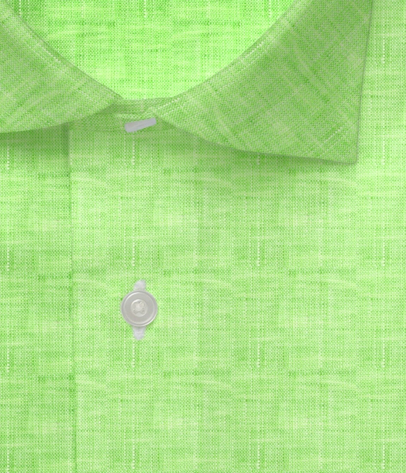 【Herdmans Linen】グリーン リネン 無地 ドレスシャツ