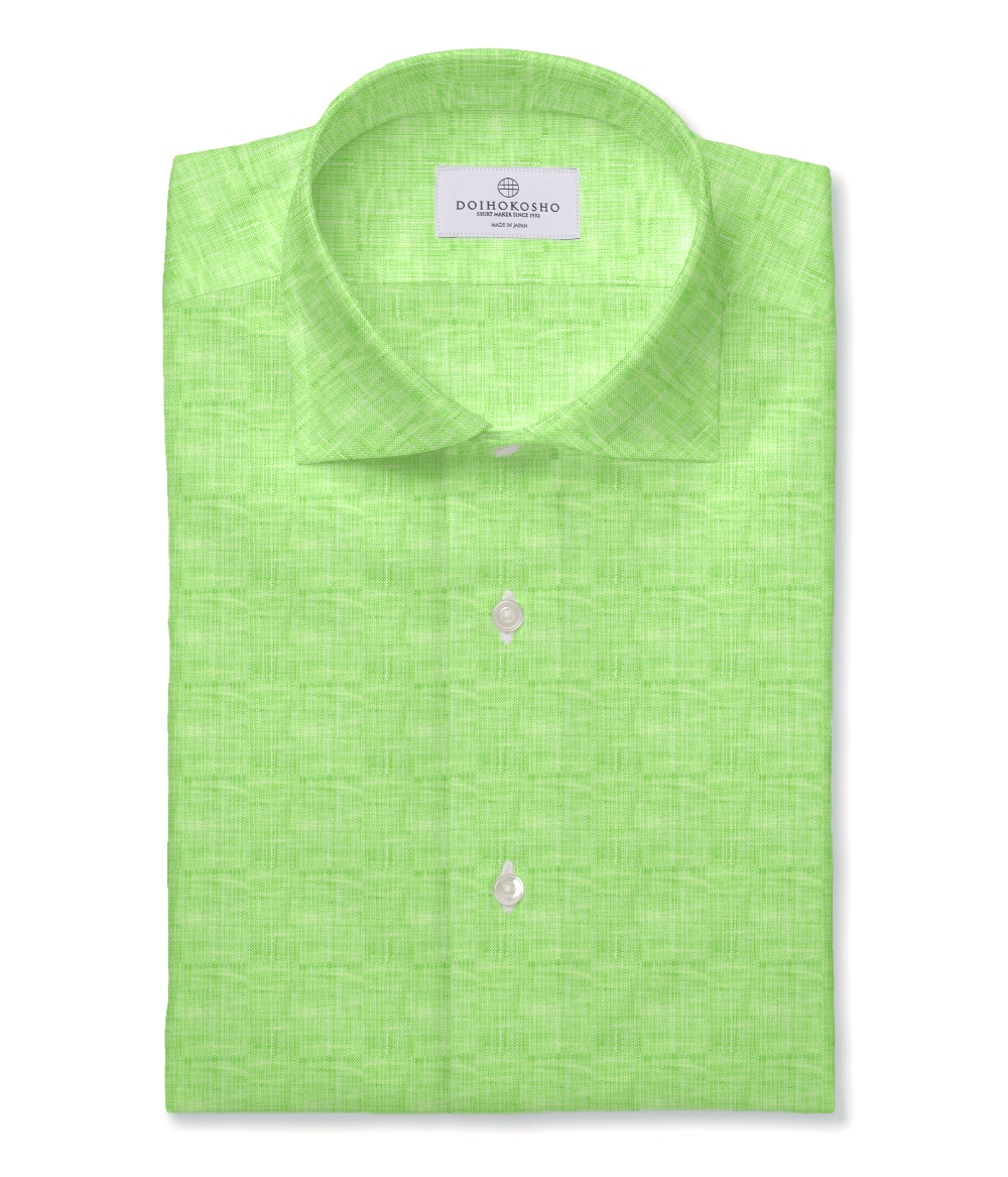 【Herdmans Linen】グリーン リネン 無地 ドレスシャツ