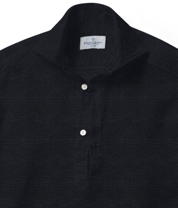 【Herdmans Linen】ネイビー リネン 無地 カプリシャツ