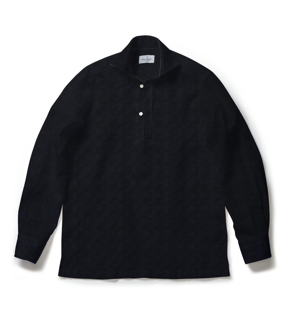 【Herdmans Linen】ネイビー リネン 無地 カプリシャツ