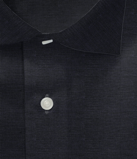 【Herdmans Linen】ネイビー リネン 無地 ドレスシャツ