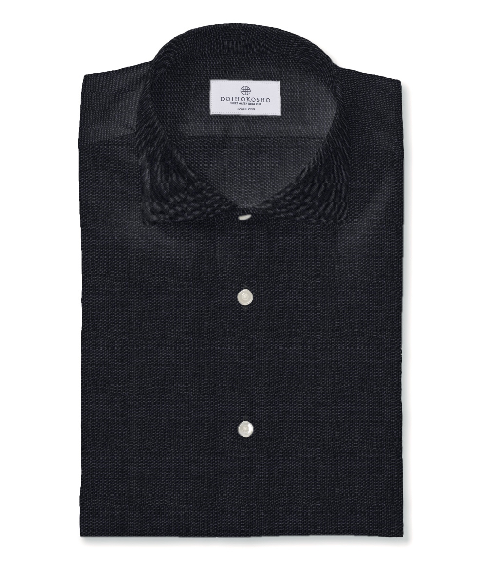 【Herdmans Linen】ネイビー リネン 無地 ドレスシャツ