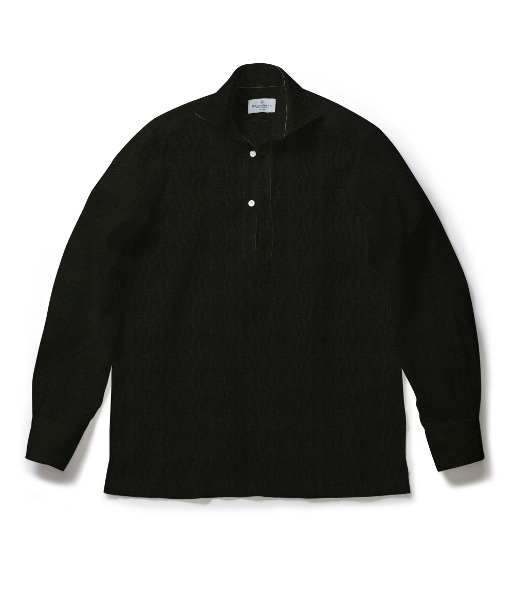 【Herdmans Linen】ブラック リネン 無地 カプリシャツ