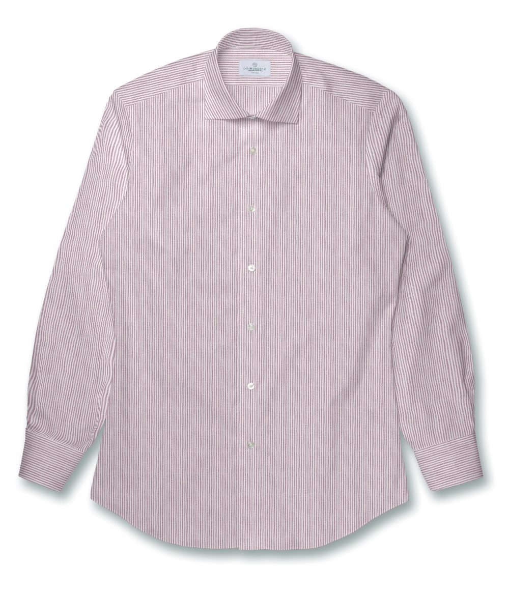 【Herdmans Linen】レッド リネン ストライプ ドレスシャツ