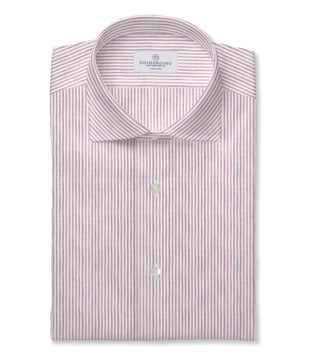 【Herdmans Linen】レッド リネン ストライプ ドレスシャツ