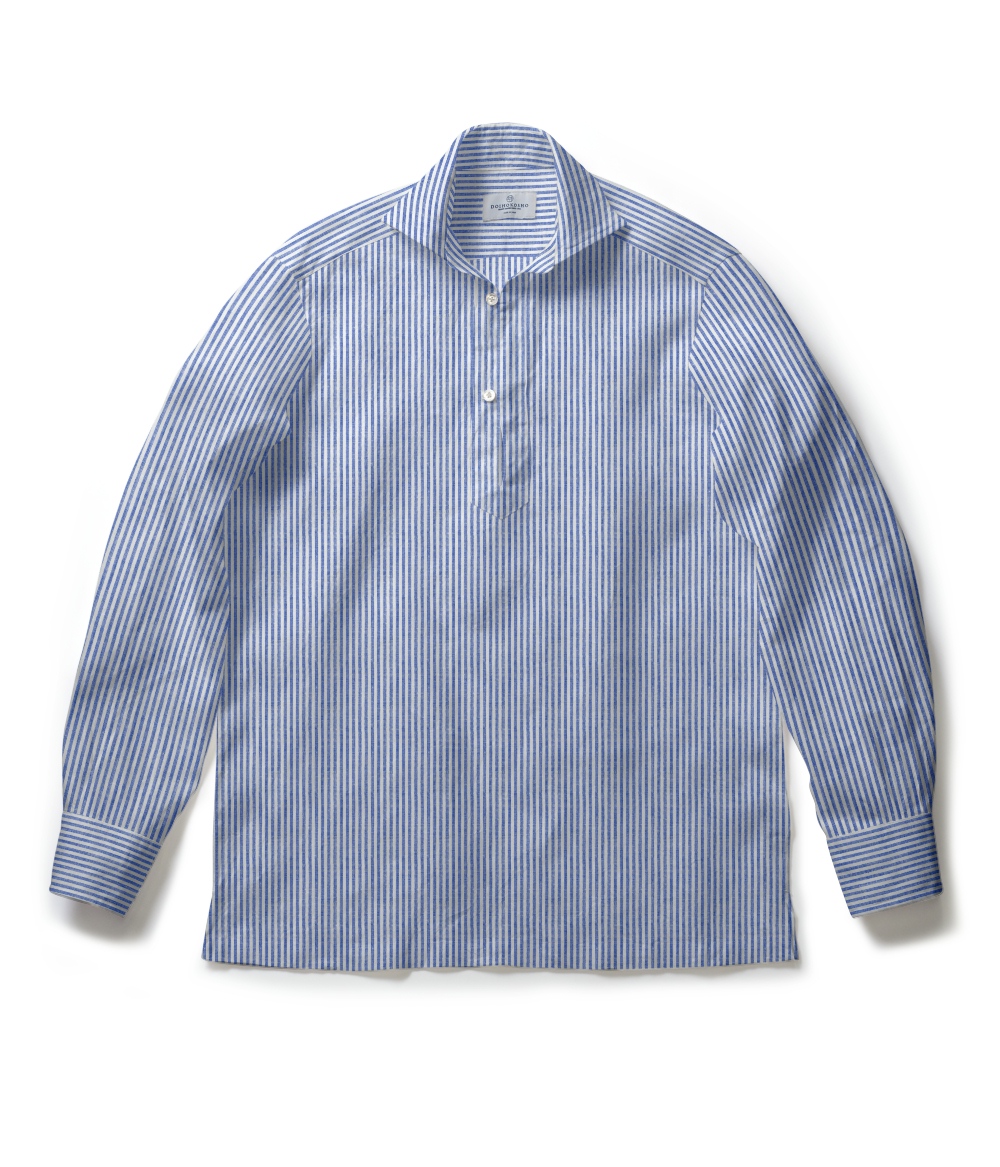 【Herdmans Linen】ブルー リネン ストライプ カプリシャツ