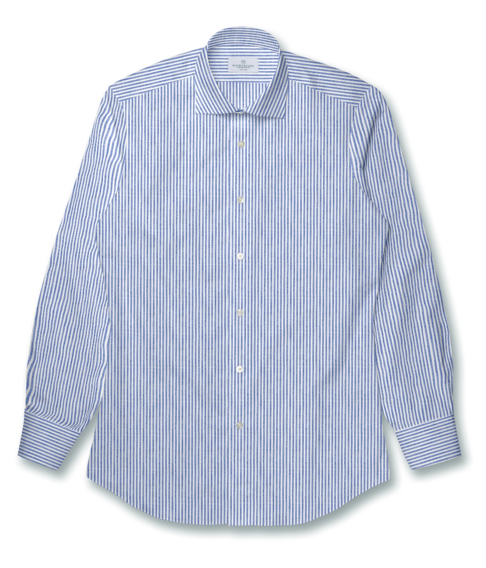 【Herdmans Linen】ブルー リネン ストライプ ドレスシャツ