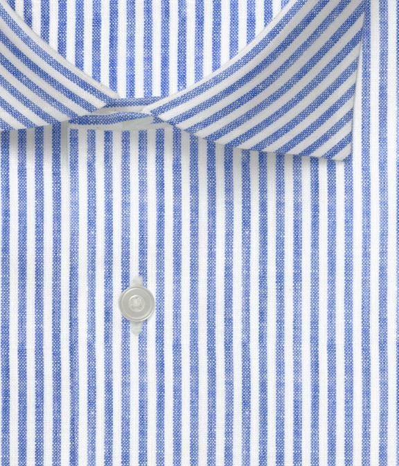 【Herdmans Linen】ブルー リネン ストライプ ドレスシャツ