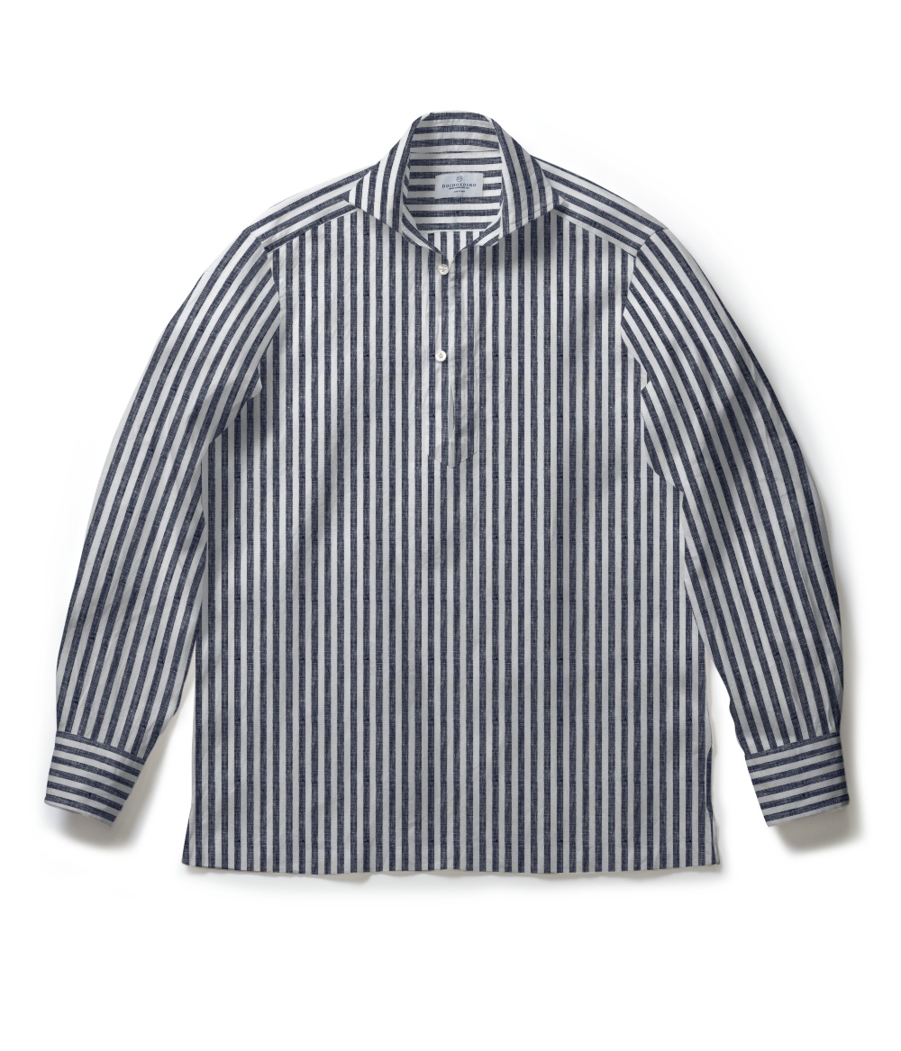 【Herdmans Linen】ブラック リネン ストライプ カプリシャツ