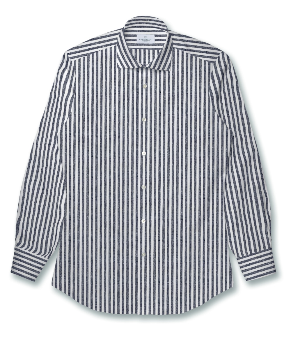 【Herdmans Linen】ブラック リネン ストライプ ドレスシャツ