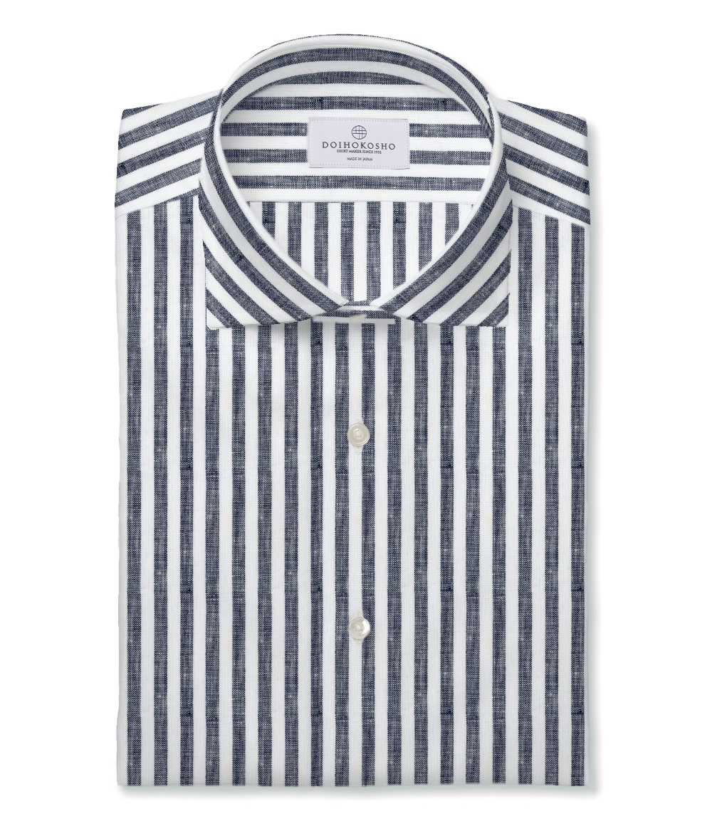 【Herdmans Linen】ブラック リネン ストライプ ドレスシャツ