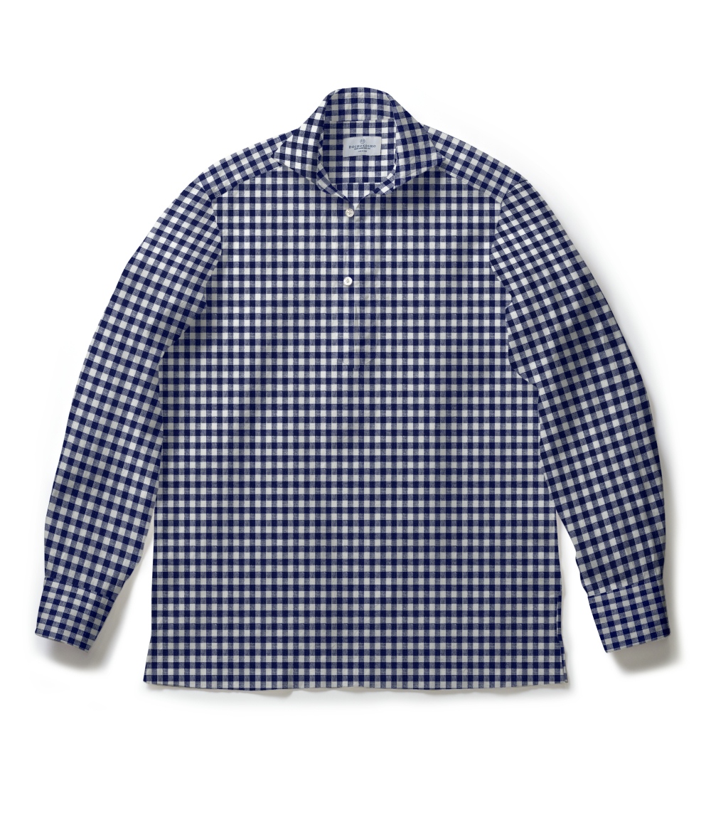 【Herdmans Linen】ブルー リネン ギンガムチェック カプリシャツ