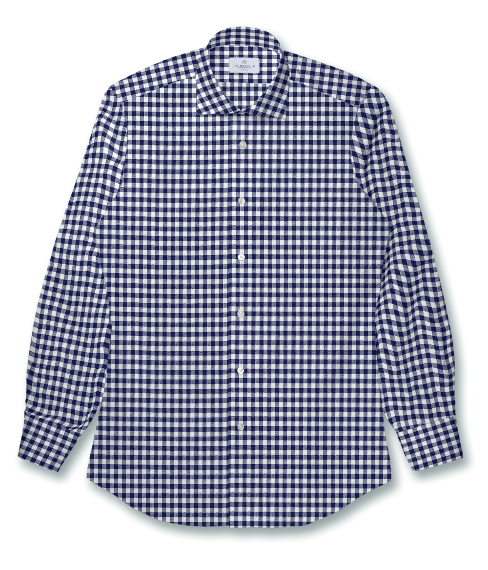 【Herdmans Linen】ブルー リネン ギンガムチェック ドレスシャツ