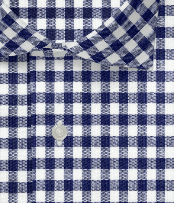 【Herdmans Linen】ブルー リネン ギンガムチェック ドレスシャツ