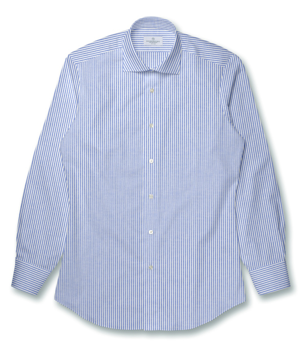 【Herdmans Linen】ブルー 綿麻 ストライプ ドレスシャツ