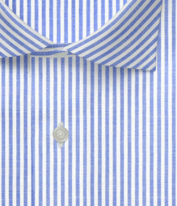【Herdmans Linen】ブルー 綿麻 ストライプ ドレスシャツ
