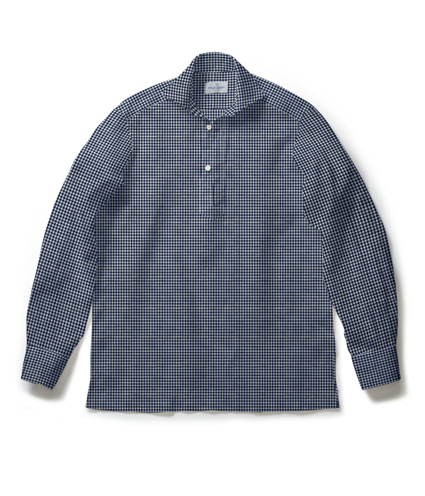 【Herdmans Linen】ネイビー 綿麻 チェック カプリシャツ