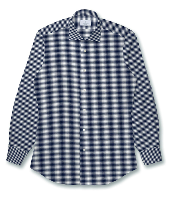 【Herdmans Linen】ネイビー 綿麻 チェック ドレスシャツ