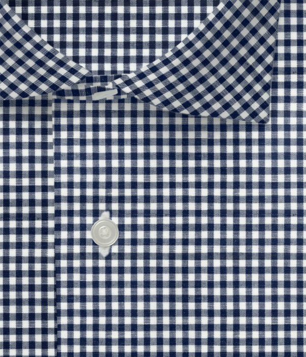 【Herdmans Linen】ネイビー 綿麻 チェック ドレスシャツ
