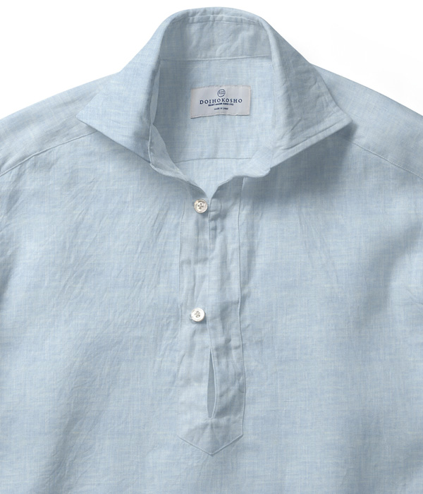 【Herdmans Linen】サックス リネン 無地 カプリシャツ