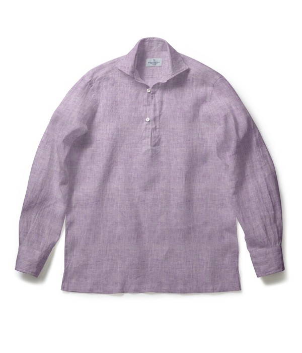 【Herdmans Linen】パープル リネン 無地 カプリシャツ