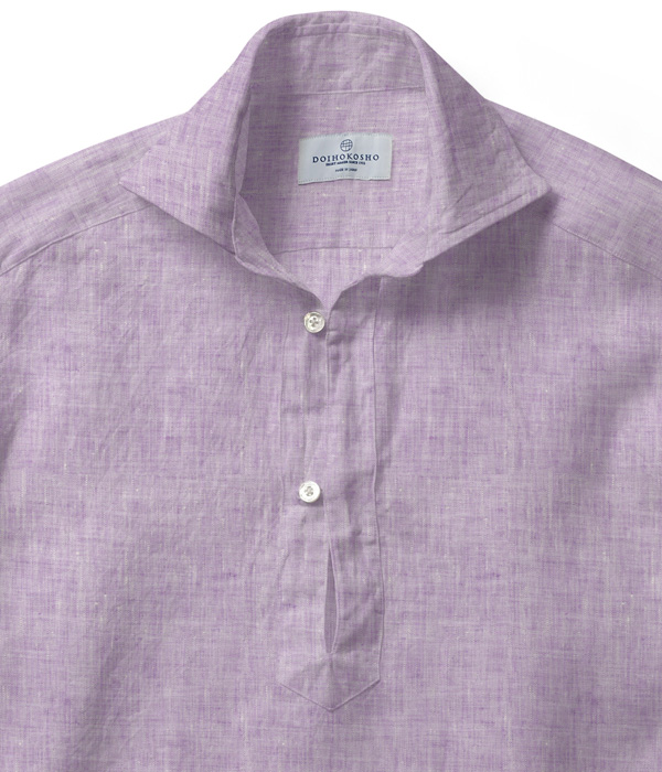 【Herdmans Linen】パープル リネン 無地 カプリシャツ