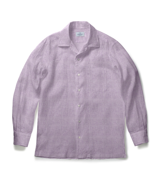 【Herdmans Linen】パープル リネン 無地 オープンカラーシャツ