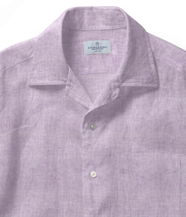 【Herdmans Linen】パープル リネン 無地 オープンカラーシャツ