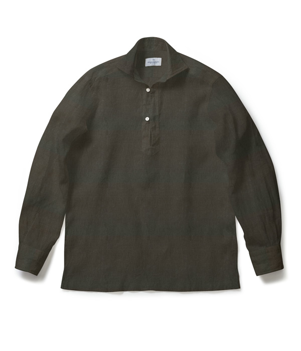 【Herdmans Linen】カーキ リネン 無地 カプリシャツ