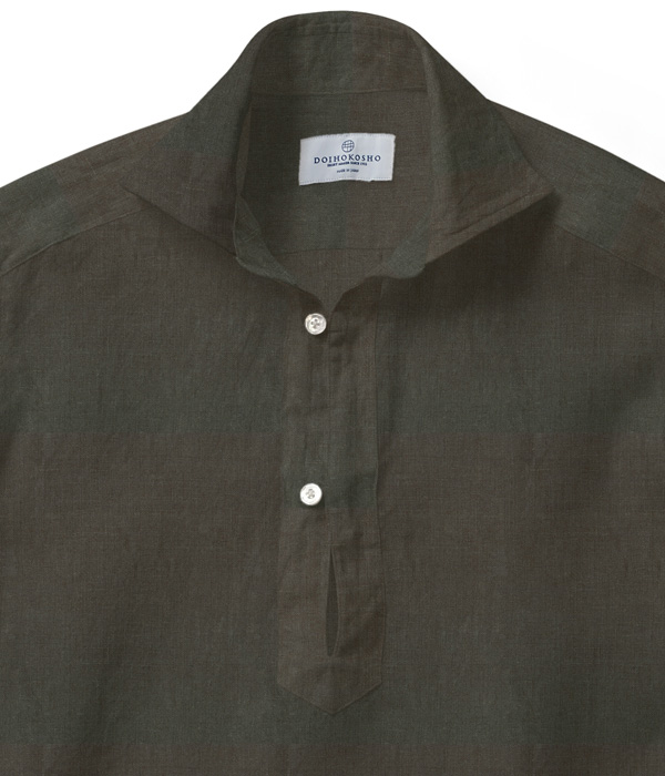 【Herdmans Linen】カーキ リネン 無地 カプリシャツ