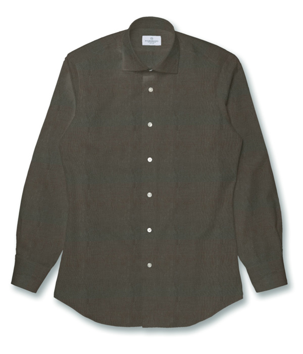 【Herdmans Linen】カーキ リネン 無地 ドレスシャツ