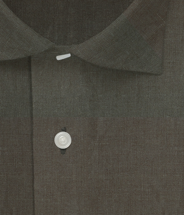 【Herdmans Linen】カーキ リネン 無地 ドレスシャツ
