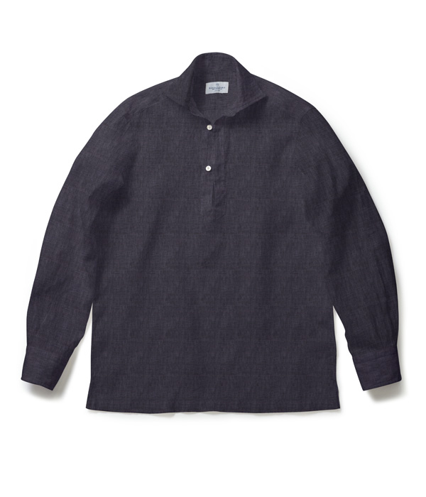 【Herdmans Linen】ネイビー リネン 無地 カプリシャツ